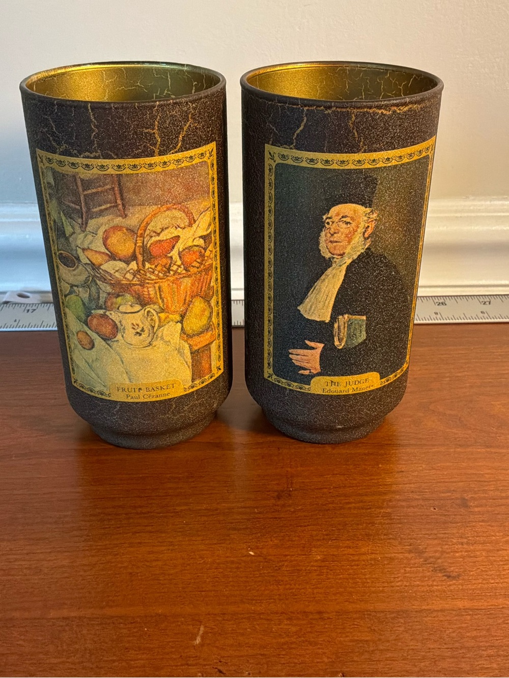 Set of 2 Jim Beam Barware Glasses with Vintage Art work